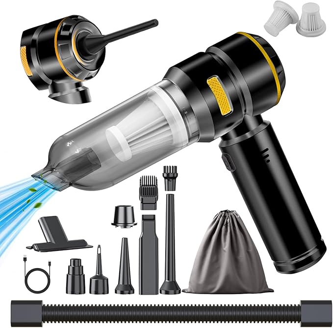 Car Vacuum Cleaner High Power - 22000PA Portable Cars Vacuum 4 in 1 Compressed Air Duster & Air Blower & Pump Hand Held Vacuum Cordless with Brushless Motor for Car Home Office Black