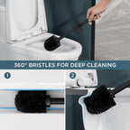FORIOUS Toilet Brush and Holder Set Black, Heavy Duty 304 Stainless Steel Base and Long Handle Toilet Bowl Cleaners Brush, for Bathroom Storage and Organization, 2 Brush Head