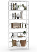 VASMIA 6-Tier Bamboo Shelf,Bamboo Storage Shelving Unit,Tall Bookcase with Adjustable Shelves,Multipurpose Storage Display Shelf for Bathroom, Living Room, Balcony, Kitchen,White
