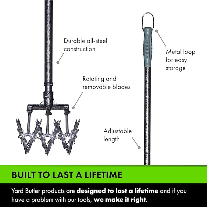 Yard Butler- Rotary Cultivator - Durable Garden Cultivator for Healthy Soil - Customizable Tiller to Meet Garden & Lawn Needs - Ergonomic Gardening Tool Design - Standard Packaging