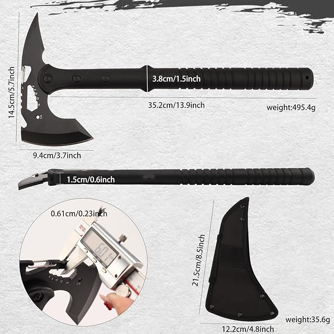 Tactical Hatchet,Black Stainless Steel Camping Hatchet Axe with Nylon Sheath,Tactical Axe with Bottle Opener,Hex Wrenches,for Outdoor Splitting Wood,Hunting Survival