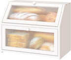 White Bread Box for Kitchen Counter, Large Bamboo Wood Double Layer Bread Box, Wooden Bread Storage Capacity