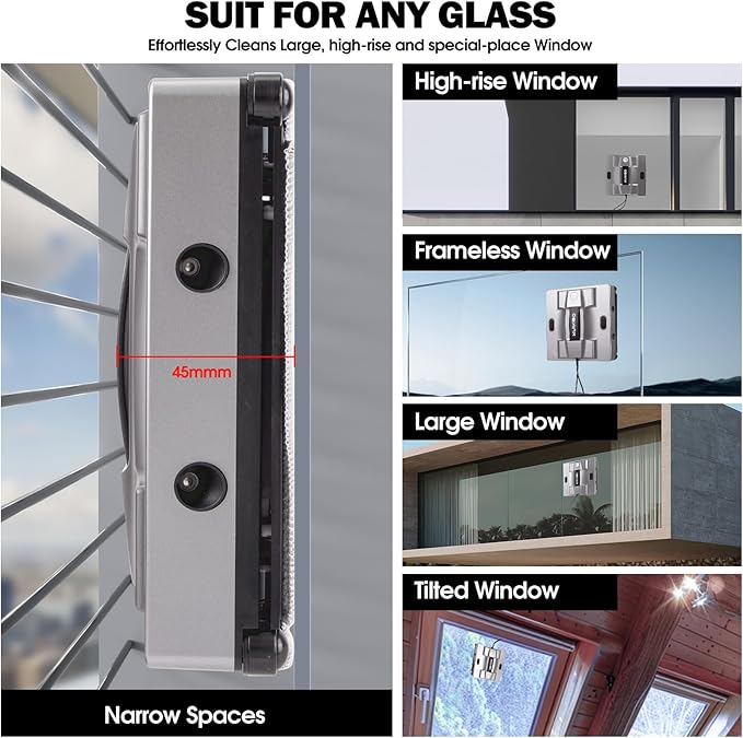 K1 Window Cleaning Robot with 4 Spray Nozzles Robotic 6000Pa Window Cleaner Automatic Washer Robot with Edge Detection Low Noise Glass Cleaning Robot for Framed/Frameless Surface