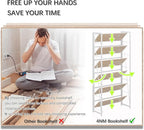 4NM No Assembly Folding Bookshelf, 6-Shelf 74" H Collapsible Foldable Bookcase Storage for Small Spaces, Natural White