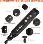Rotary Tool Kit, Cordless Rotary Tool, Continuous Use While Charging, Low Vibration, 2.0Ah Capacity, 5-Speed Upto 18000RPM, with 31 Pcs Accessories, Ideal for Beginners and Artisans, Black