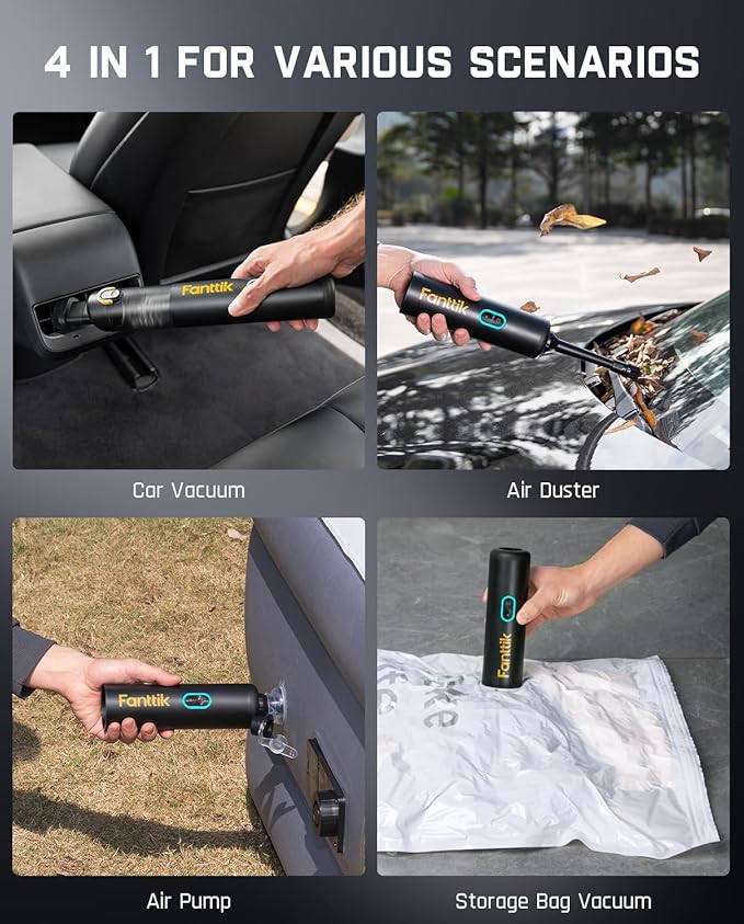Fanttik Slim V8 APEX Car Vacuum, 4-in-1 Portable Mini Cordless Vacuum with 19000pa Suction Power, Type-C Charge, 2 Suction Modes, Handheld Vacuum for Small Jobs, Car, Office Desk, Keyboards (Black)