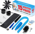 BLuesea Dryer Vent Cleaner Kit, 15-Piece Ultimate Dryer Cleaning Kit Include 40 Feet Dryer Vent Brush, Upgrade Noiseless Dryer Lint Vacuum Attachment, Lint Trap Brush, Vacuum & Dryer Adapters
