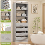 Aheaplus 21.3" Closet System with 4 Drawers, Wood Closet Organizer with Open Shelves, Modular Drawers System Tower, Walk-in Closet Small Wardrobe Rack, Tall Storage Cabinet Unit, Grey1