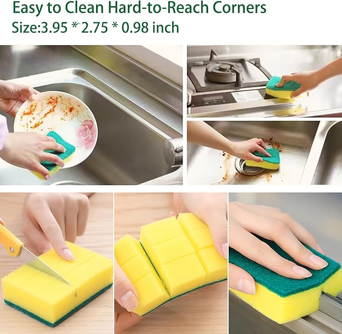 Sponges Kitchen 16 Count, Heavy Duty Scrub Sponges for Cleaning, Effortlessly Clean Your Stovetop, Sinks, Stoves, Appliances