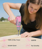 WORKPRO Pink Cordless 8V Drill Driver Set, 2Ah Electric Power Drill with 3/8'' Keyless Chuck, 15pcs Bits & 1 Type-C Charging Cord for Drilling and Screwing - Pink Ribbon