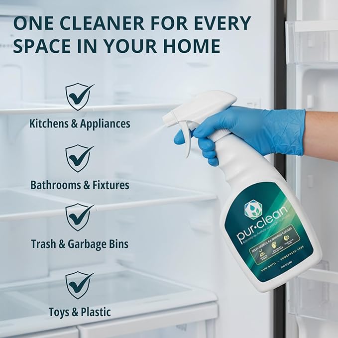 EvaClean PurClean All Purpose Cleaner – Ready to Use, 2-Pack Spray Bottles 32 FL Oz. Each, Biodegradable Degreaser, For Hospitals, Hotels, Schools, Daily Use, Mop, Spray, Wash, Lemon Scent