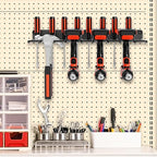 Drill Holder Power Tool Organizer Wall Mount, 4 Cordless Drill Racks with Screwdriver Hole, Heavy Duty Metal Garage Tool Organizer Storage for Tool Room Workshop Basement(1 Tier Black)