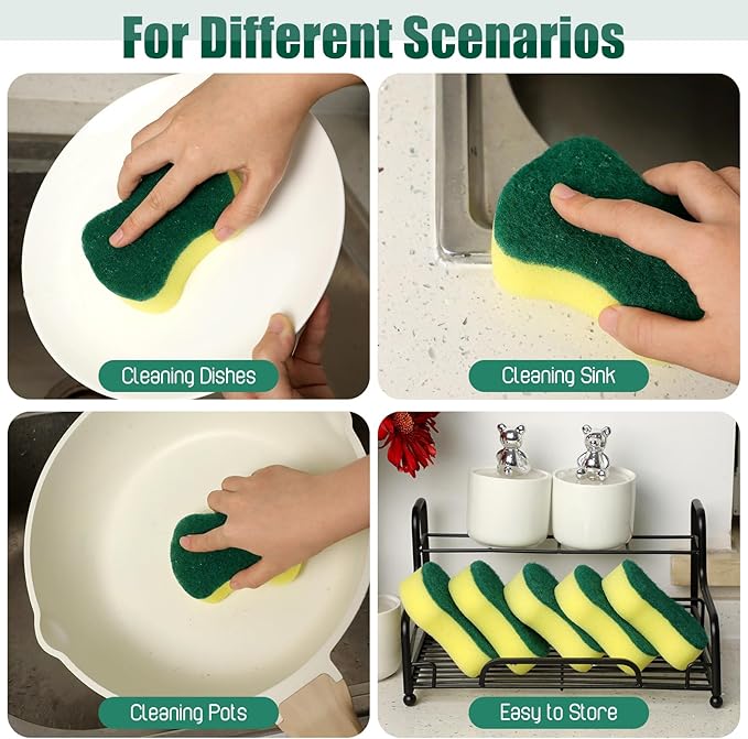 Tanlade 1000 Pcs Individually Wrapped Sponges Kitchen Bulk Non Scratch Scouring Sponges for Dishes Household Cleaning Travel Apartments Hotel Car (Yellow Green)