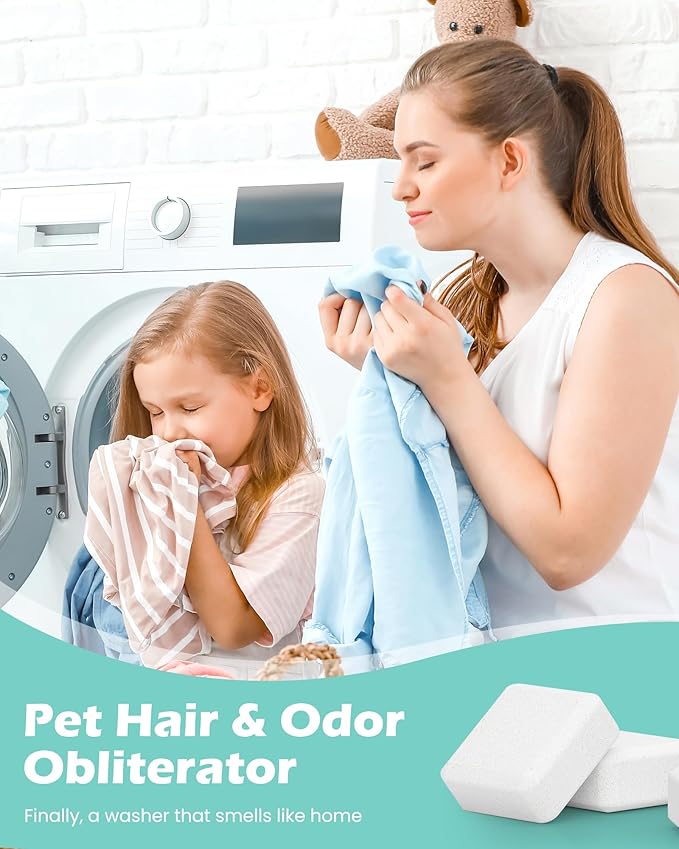 Washing Machine Cleaner Tablets: 24 Pack Deep Cleaning For HE, Front Loader & Top Load Washer, Removes Pet Hair, Odors, Formulated for Pet Owners, Septic Safe, 12 Month Supply, 13G
