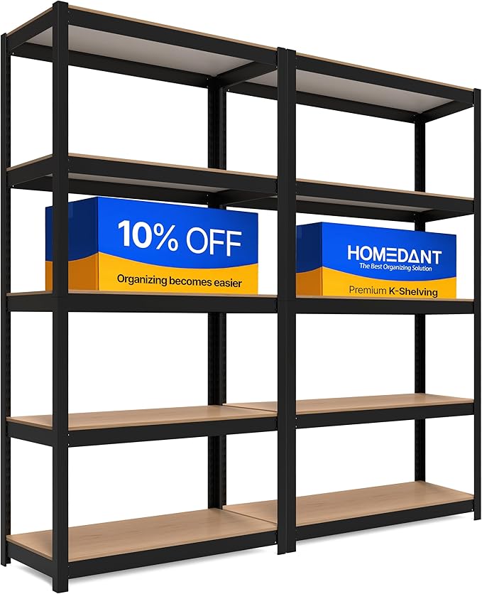 HOMEDANT House Black 5-Tier Laminated Metal Shelving Unit Adjustable Storage Utility Rack Heavy Duty Shelves Organization Shelf Kitchen Garage Pantry Closet 2Pack