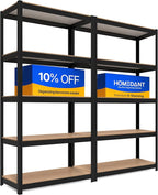 HOMEDANT House Black 5-Tier Laminated Metal Shelving Unit Adjustable Storage Utility Rack Heavy Duty Shelves Organization Shelf Kitchen Garage Pantry Closet 2Pack