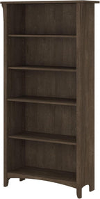 Bush Furniture Salinas 5 Shelf Bookcase in Ash Brown, Tall Bookshelf, Large Book Shelf for Living Room, Home Office, or Entryway