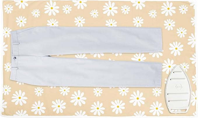 Encasa XO Ironing Mat/Pad (Large 48"x28") with 3mm Padding & Silicone Iron Rest for Steam Pressing on Tabletop or Bed - Heat Resistant, Portable, Quilting & Travel Blanket - Daisy Beige