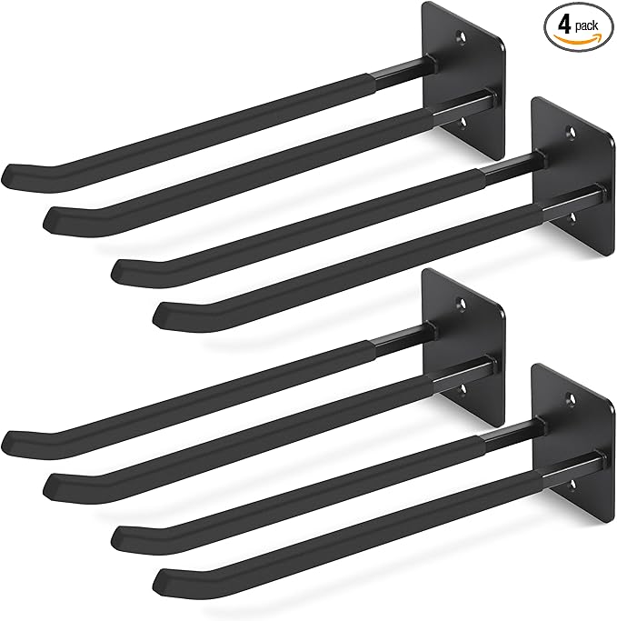 14 Inches Extra Large Garage Hooks, 4Pcs Heavy Duty Garage Wall Mount Organizer, Tool Hanger Long Utility Storage Hooks for Hanging Tire, Chair, Ladder, Garden Tools, Strollers and More