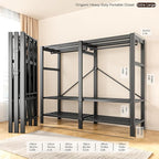 Foldable Portable Armoire Wardrobe Closet for Hanging Clothes Rack, Heavy Duty Covered Clothes Rack with Cover(HARDBOARD Magnetic), Closet Garment Rack for Bedroom Storage (KT Off-white, 59.05in)