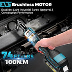 74 Ft-lbs 21V Cordless Ratchet Wrench Set, 3/8" Electric Ratchet, 800 RPM Power Brushless Motor with LED Light, 8 Laser Sockets, 1/4" Adapter, 3" Extension Bar, 2x2.0Ah Batteries