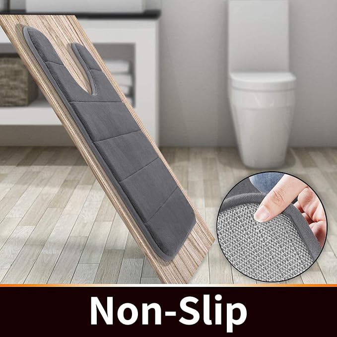 Yimobra Memory Foam Toilet Bath Mat U-Shaped, 24 X 20 Inches,Soft and Comfortable, Super Water Absorption, Non-Slip, Machine Wash and Easier to Dry for Bathroom Commode Contour Rug, Dark Gray