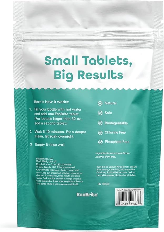 Owala EcoBrite Powerful Cleaning Tablets, Cleans Bottles, Coffee Cups, Pots, Pans, Camping Gear, Pet Bowls, and Much More - 20 pack (Individually Wrapped) Made From Naturally Sourced ingredients