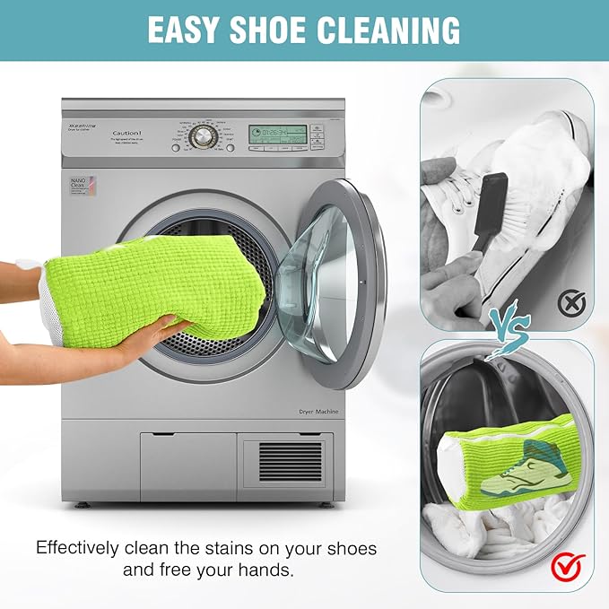 2 Pcs Shoe Washing Machine Bags, XXL Shoe Laundry Bags for Washer and Dryer, Sturdy Zipper with Hook Design, 2 Sneaker Dry Bags Included, Reusable Washing Bag for Sneaker, Tennis, Green 2 Packs