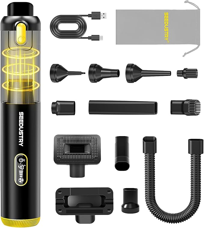 SEEDUSTRY Handheld Car Vacuum Cleaner Cordless, 6-in-1 Portable Mini Cordless Vacuum with Brushless Motor & 18000Pa Powerful Suction, Type-C Charge, 2025 Mini Vacuum V-C08 Pro for Car Home Office Pet