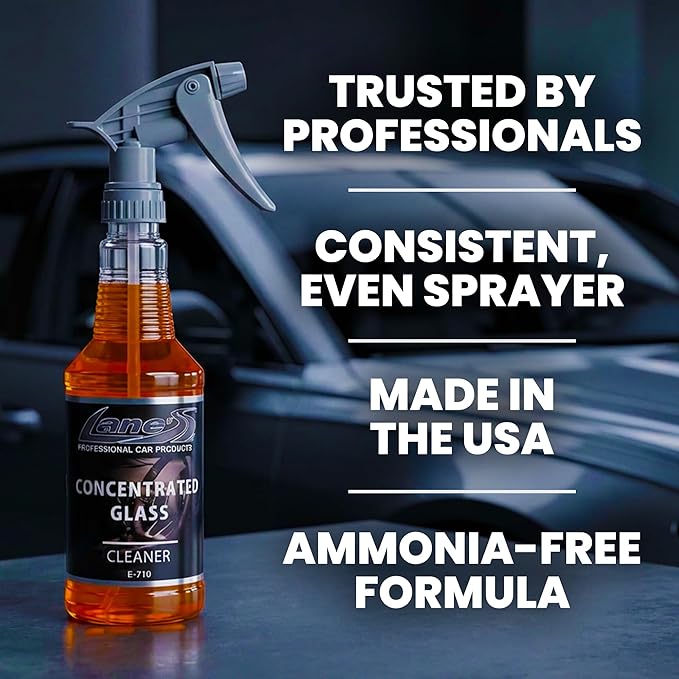 LANE'S Concentrated Auto Glass Cleaner | Tint-Safe Car Windshield, Window Cleaner | Removes Automotive Smoke Film, Fingerprints, & Smudges | Streak-Free, Safe for All Glasses | 16oz