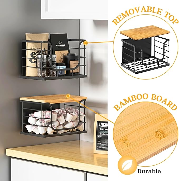 Ofiray-home Magnetic Shelf for Fridge Trash Bag Storage, 1 Pack Stackable Garbage Bag Holder with Bamboo Lid, Magnetic Storage Bin for Refrigerator, Under Sink, Kitchen Pantry Organization – Black