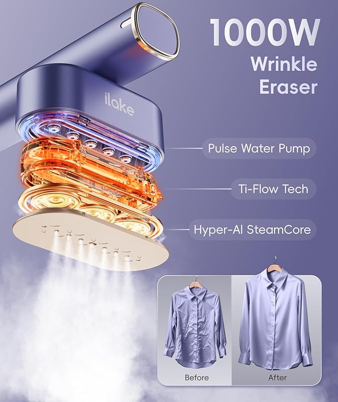 Travel Steamer for Clothes, 100-240V Dual Voltage Portable Garment Steamer, 1000W Travel Size Handheld Steamer & Iron 2 in 1 for Global & Europe Travel, Business, Home, Blue