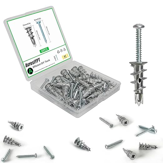 Self Drilling Drywall Anchors with Screws Kit Metal Wall Anchors for Drywall Dry Wall Anchors and Screws Kit 60Pcs Heavy Duty Sheetrock Anchors for Hanging Bathroom Kitchen Accessories