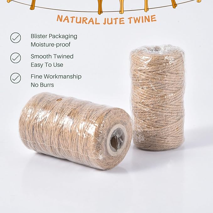 Garden Twine 3mm, 328 Feet Natural Jute Twine for Garden, Crafts, Gifts Wrapping, Packing and Home Decor