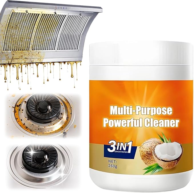 Multi-Purpose Powerful Cleaner for Kitchen, Upgrade Heavy Kitchen Grease Remover, 3 In 1 Coconut Oil Natural Cleanser for Faucets, Tiles, Oven & Stove Top (1)