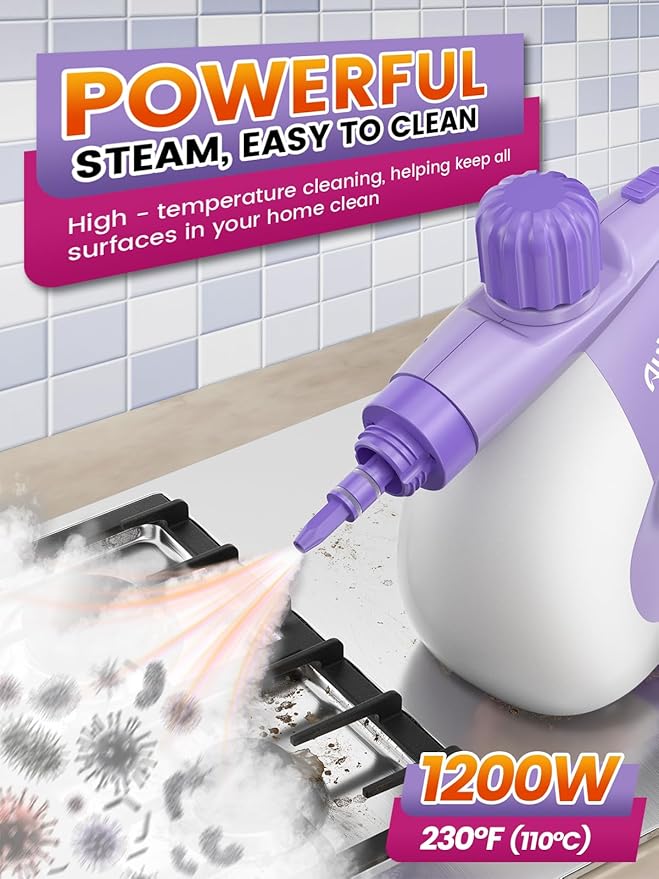 Pressurized Handheld Steam Cleaner with 14 PCS Accessories & Safety Lock, 1200W Multi-Surface Steamer for Cleaning, Chemical-Free Steam Cleaner for Home, Car, Bathroom, Kitchen, Tile & Grout