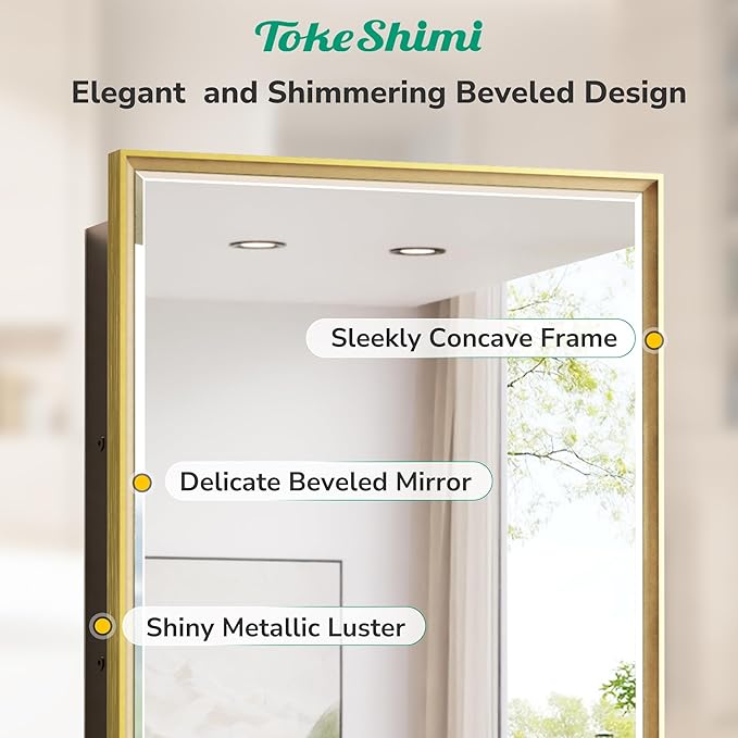 TokeShimi 36x24 Bathroom Mirror with Storage Beveled, Gold Recessed Medicine Cabinet with Mirror Aluminum, Surface Mounted Metal Medicine Cabinets for Bathroom Vanity Wall