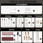 Cordless Rotary Tool, 3.7V Li-ion Electric DIY Mini Grinder Kit with Front LED Work Light, 5 Variable Speed, 72pcs Accessories USB Charging Multi-Tool Perfect for Nail Polishing
