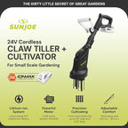 Sun Joe Cordless Garden Claw Tiller & Cultivator with 4-Tine Steel Blades, Battery & Charger, 3.6 Inch, 24V, 150W Motor - Heavy-Duty Tilling Machine for Lawn, Yard, and Gardening Care, 24V-CTLR-LTE