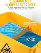 Ridgeyard 5.28 Gallon Side Press Yellow Mop Bucket with Wringer, Mop Bucket with Wringer Set for Home Use, Dirty Water Separator, 11x16.92x27.55 Inch