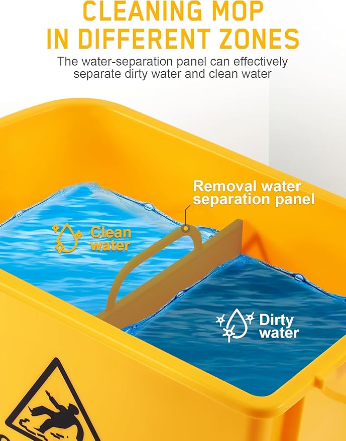 Ridgeyard 5.28 Gallon Side Press Yellow Mop Bucket with Wringer, Mop Bucket with Wringer Set for Home Use, Dirty Water Separator, 11x16.92x27.55 Inch