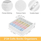 Joyoldelf Sock Organizer Drawer Organizer - 2 Packs Underwear Organizer, 48 Cells Collapsible Closet Organizers and Storage Sock Holders Organizers for Storing Socks, Ties, Belts(White)