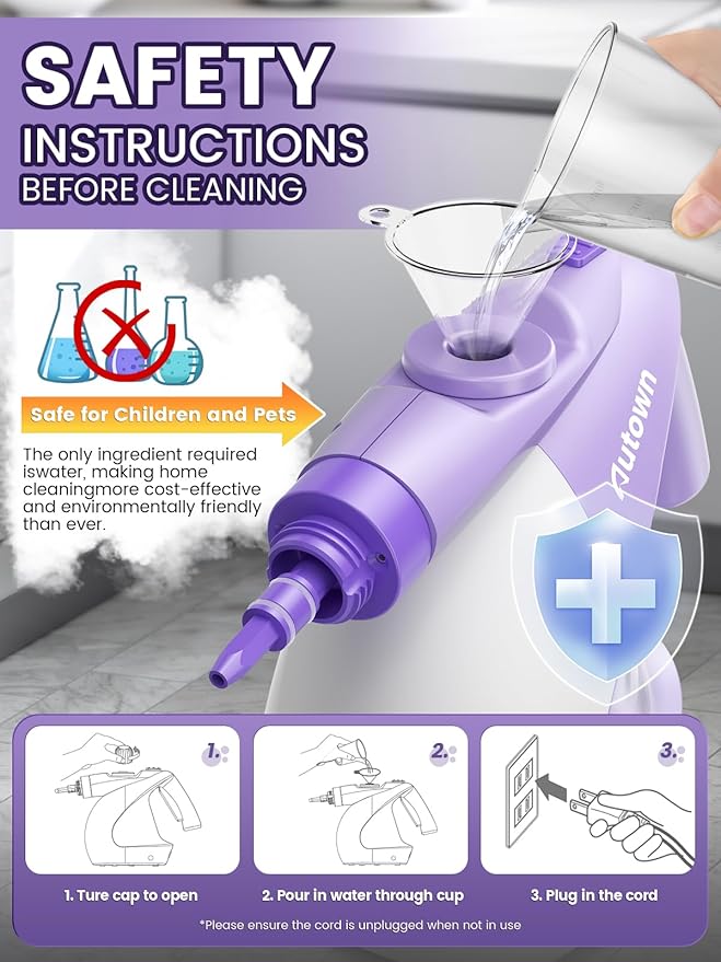 Pressurized Handheld Steam Cleaner with 14 PCS Accessories & Safety Lock, 1200W Multi-Surface Steamer for Cleaning, Chemical-Free Steam Cleaner for Home, Car, Bathroom, Kitchen, Tile & Grout
