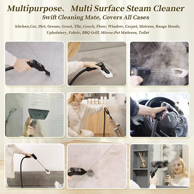 Steam Cleaner,15s Heat-Up,1.6L Tank,3-Level Adjustable Handle,2500W Steamer for Cleaning,Portable Steamer for Cleaning with 16PCS Accessories,Steam Cleaner for Home,Car,Dirt,Grease,Grout,Tile,Couch