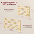Tajsoon Expandable Shoe Rack for Closet 4 Tier, 29“-41“Adjustable & Stackable Shoe Shelf Storage, Metal Shoe Rack Organizer for Front Door Entrance, Closet, Garage, Entryway, Gold