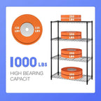 36" L×14" W×54" H Commercial Wire Shelving Unit Metal Shelf with 4 Tier Adjustable Layer Rack Strong Steel for Restaurant Garage Pantry Kitchen Garage，Black