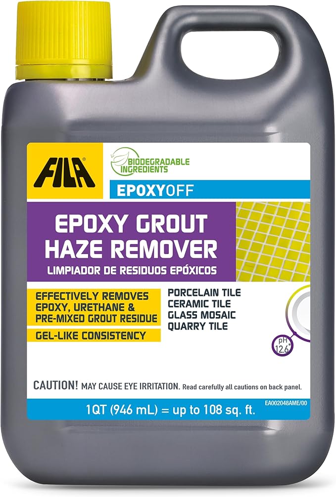 FILA EPOXYOFF, Epoxy Grout Haze Remover, Effectively Removes Epoxy Residue, The Product Can Be Applied on Vertical Surfaces, 1 QT