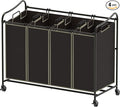Simple Houseware 4-Bag Heavy Duty Laundry Sorter Rolling Cart, Brown