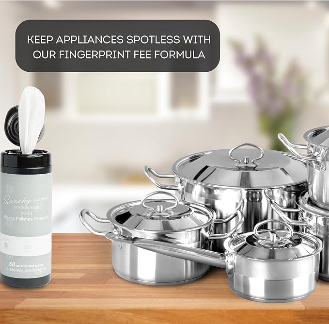 Swanky Stainless Steel Cleaner Wipes - Grime & Grease Remover Kitchen Cleaning Supplies - Clean & Shine, For Stove Top, Refrigerator, Sink, Oven, & Household Appliances - Canister, 100 Count