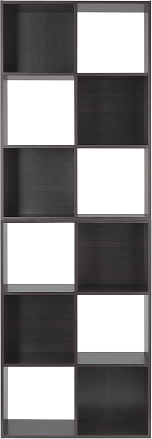 Whitmor 6 Cube Storage Organizer, 3 Tier Stackable Mdf Wood Bookcase, Open Storage Display Bookshelf, Storage Cabinet for Living Room, Bedroom, Home, Office, 23.7"L x 11.7"W x 35.2"H, Black